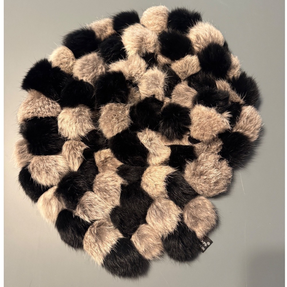 Vintage Y2K Cygnet Genuine Rabbit Fur Pom Pom Scarf Black Brown Tan Wrap